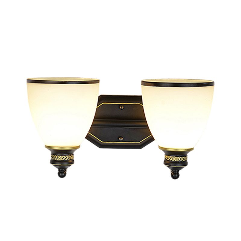 Bell Shape Living Room Wall Light Classic Cream Glass Black Wall Lighting Fixture
