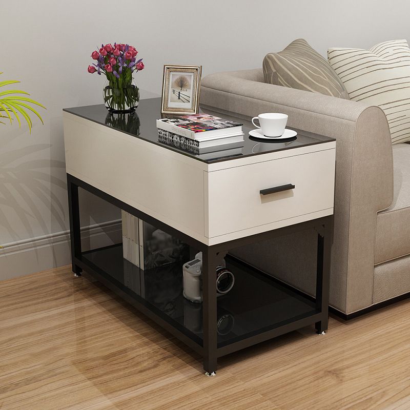 Modern Style Cocktail Table Glass Top Metal Steel Frame Rectangular Coffee Table