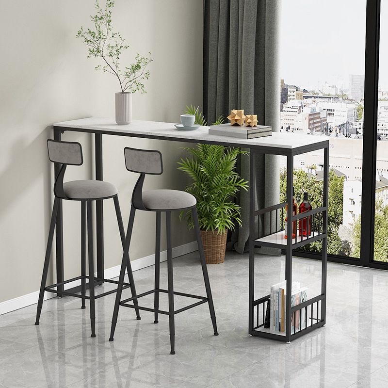 White Sintered Stone Bar Table Modern Dining Table with Storage Shelves