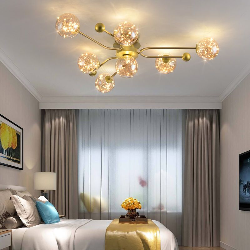 Modern Ball Semi Flush Ceiling Light Glass Living Room LED Ceiling Light