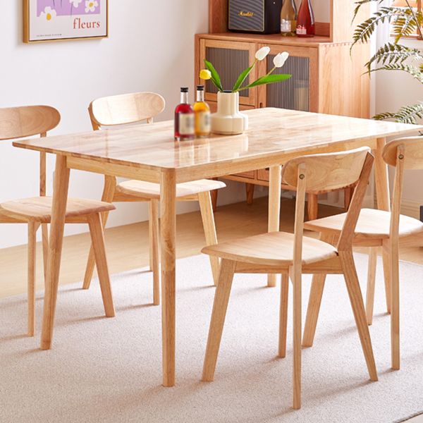 Mesa de comedor rectangular de color madera, mesa de madera maciza contemporánea con 4 patas