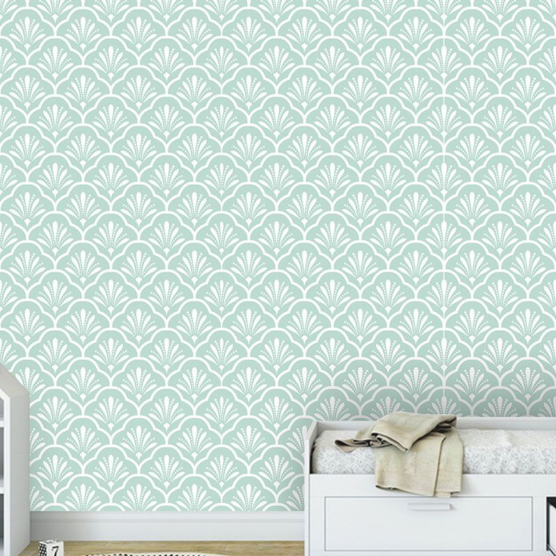 19.4 sq ft. Rural Wallpaper Roll for Girl's Bedroom with Floral Grid Design in Soft Green, Peel and Stick