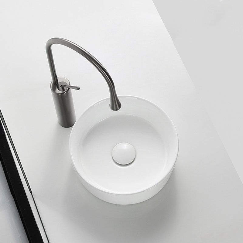 Modern Round Bathroom Sink Pop-Up Drain Vessel Bathroom Sink in white