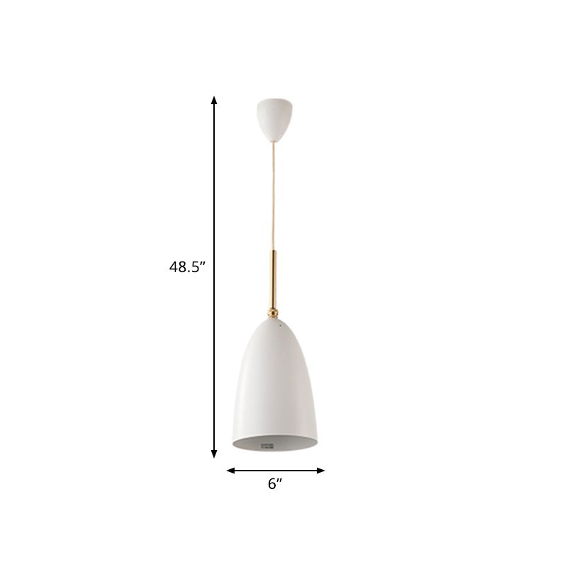 1 Bulb Bedroom Drop Pendant Light Modern White Ceiling Hang Fixture with Bullet Iron Shade