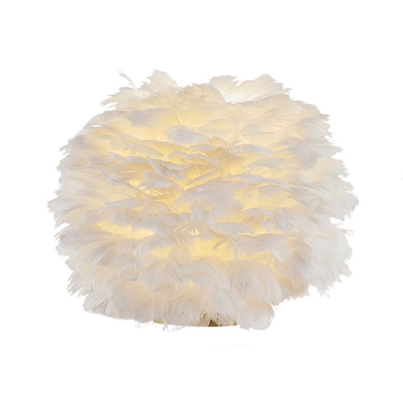 Lámpara de noche esférica gris/blanca/rosa Nordic Single Feather Table Light para sala de estar