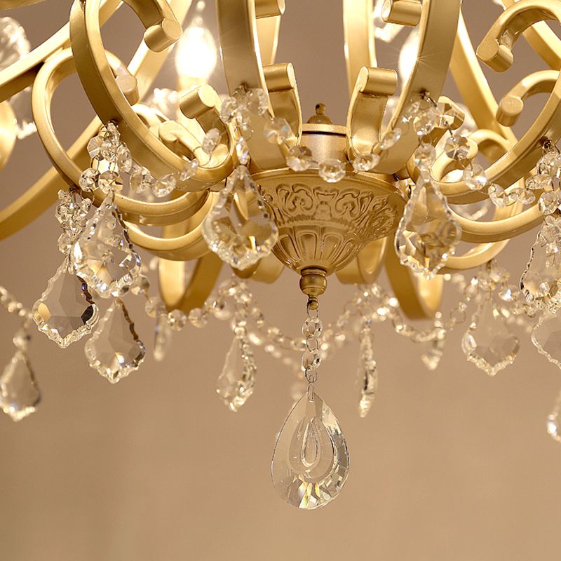 European Style Chandelier Metal Branch Shape Hanging Light with Crystal for Bedroom