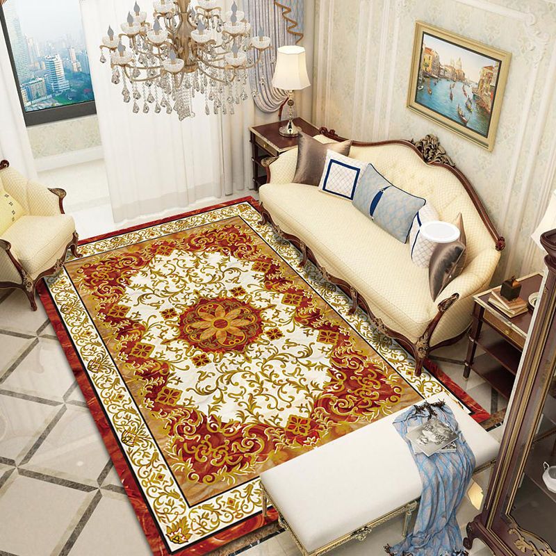 Contemporary Area Carpet European Flower Pattern Indoor Rug Non-Slip Backing Carpet for Home Decor