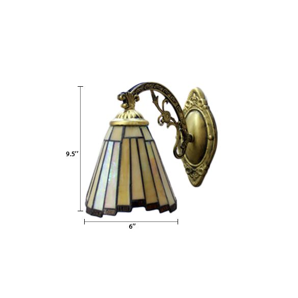 Mission Style Mini Wall Sconce Stained Glass 1 Light Wall Mounted Lamp with Curved Arm in Beige