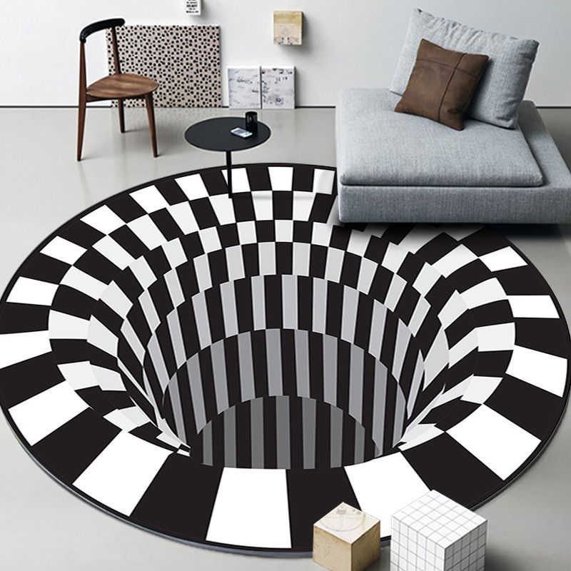 Circular Shape Rug Living Room Lattice Carpet Polyester Washable Area Rug