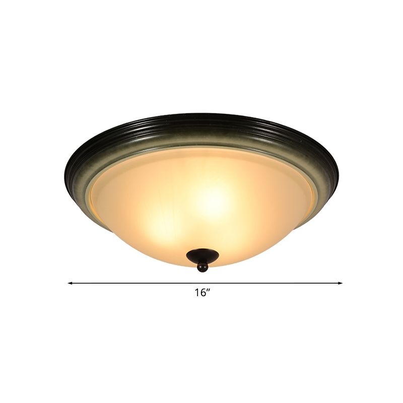 Traditional Dome Flush Mount Light 3 Heads Frosted Glass Ceiling Lighting in Black for Living Room, 16"/19.5" W