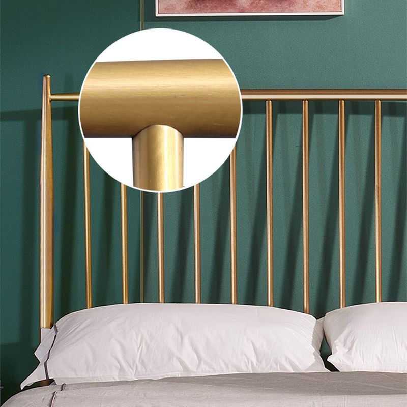 Modern Slat Bed Spindle Metal Open-Frame Bed with Legs in Gold