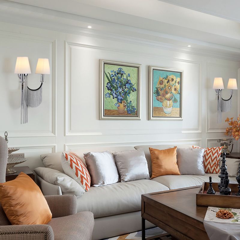 Plastic Cone Shade Wall Lamp Sconce Modernist 2 Lights Sconce Light with Aluminum Tassel in Black/Silver