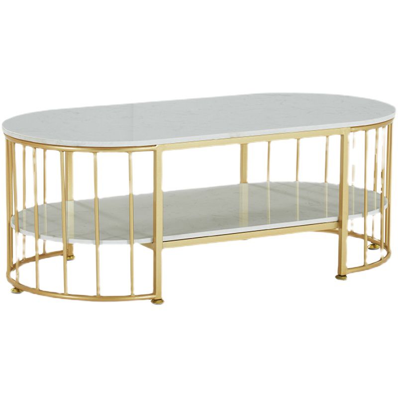 Oval Top Coffee Table Steel Sled Base Cocktail Table with Shelf