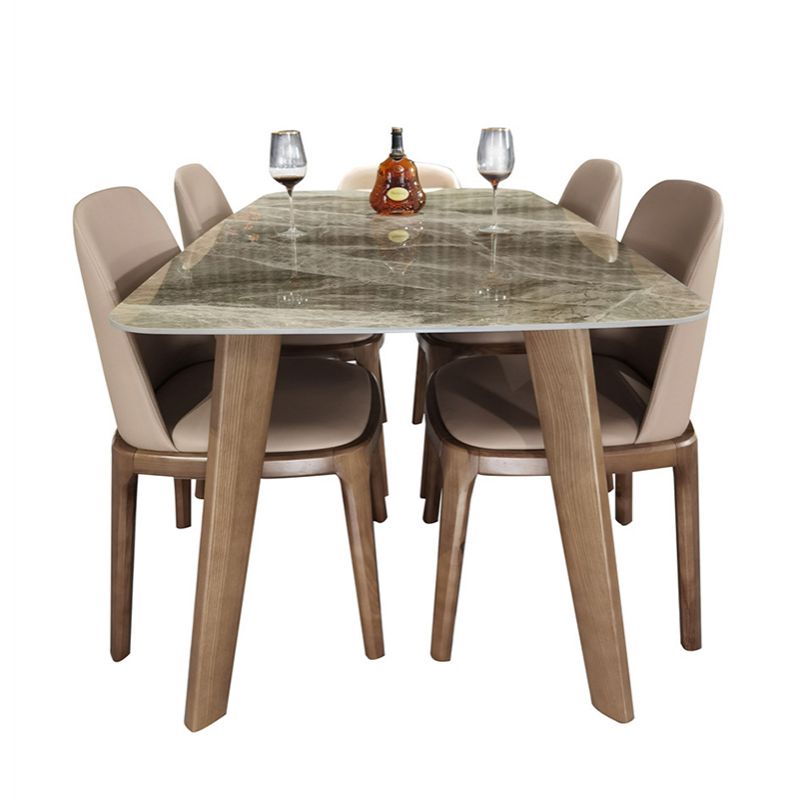 Stone Top Dining Table Mid-Century Modern Table with 4 Legs in Brown