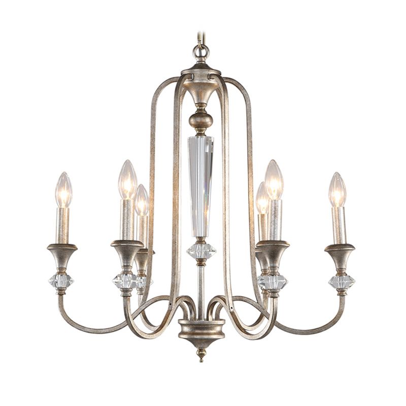 Candle Living Room Chandelier Light Rustic Metal 6 Lights Aged Silver Ceiling Pendant Light