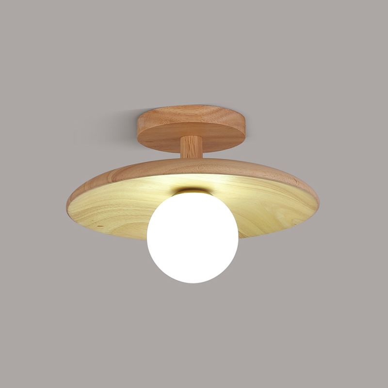 Contemporary Globe Flush Light Fixture Wood 1 Light Flush Mount Ceiling Light in Brown