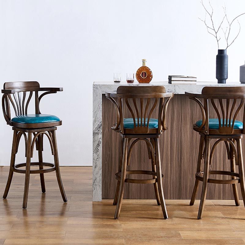 Modern Square Wood Stool Leather Upholstered Bar Stool with Swivel