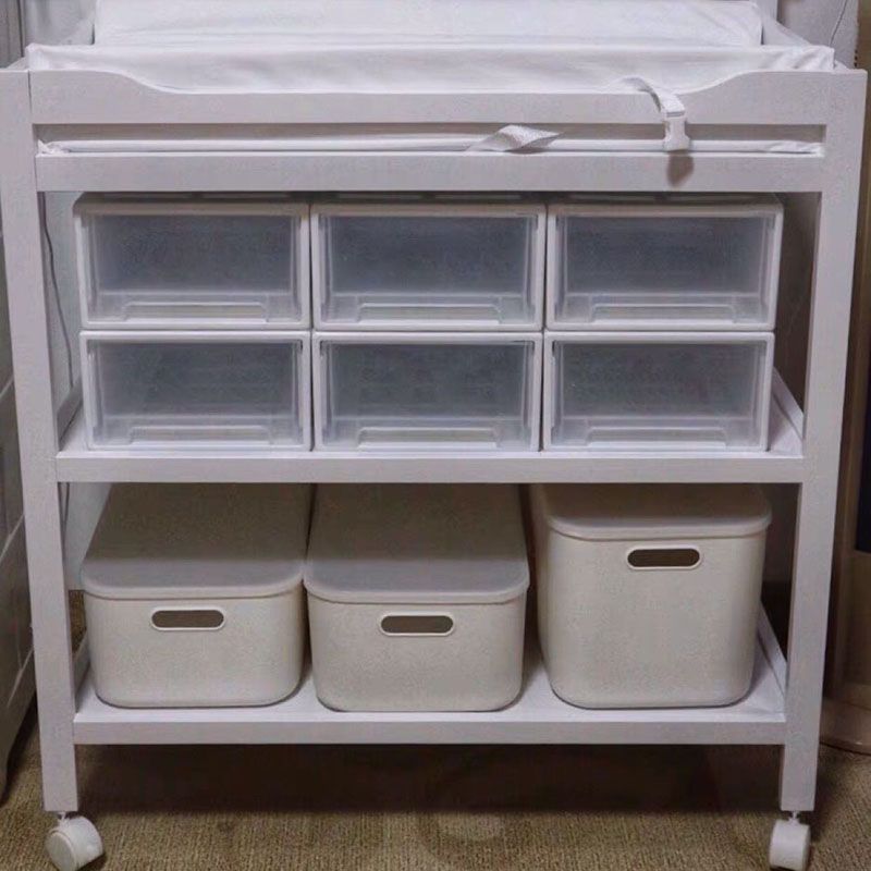 Modern Pine Wooden Changing Table with Pad Arch Top 2-in-1 Changing Table with Storage