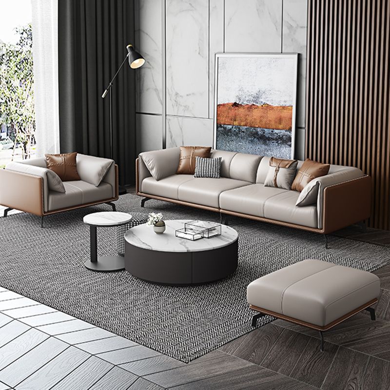Contemporary Genuine Leather Pillow Top Arm Sofa for Living Room, Apartment