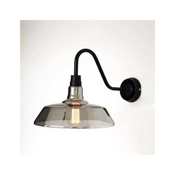 One Bulb Wall Sconce Lighting with Barn Shade Smoked Glass Industrial Living Room Light Fixture in Black