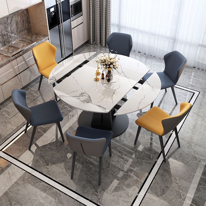 Round Modern Stone Table Standard Height Dining Room Table with Pedestal Base