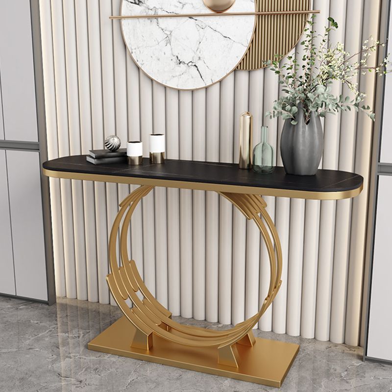 31.5-inch Tall Marble Console Table Glam Oval Accent Table with Shelf