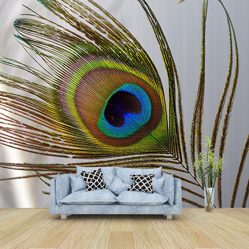 Lifelike Wall Mural Peacock Feather Pattern Drawing Room Wall Mural