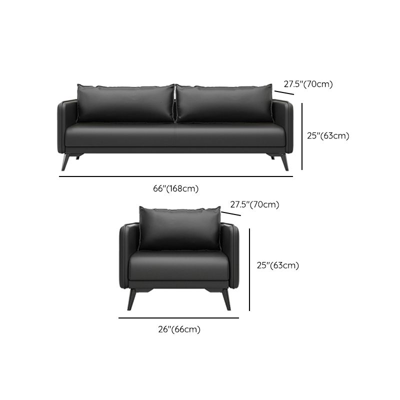 Leather Pillow Back Sofa Stationary Square Arm Seating for Living Room