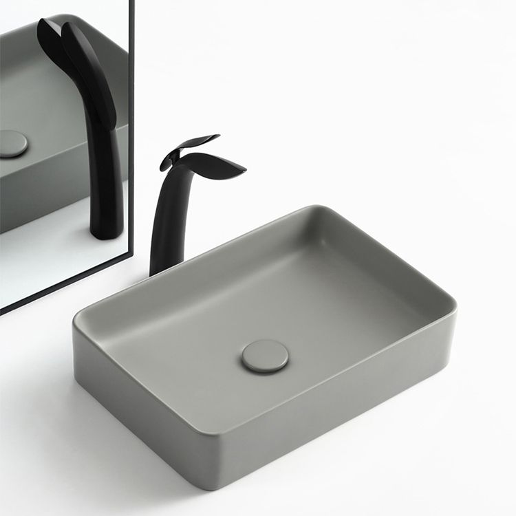 Modern Bathroom Sink Porcelain Rectangular with Pop-Up Drain Vessel Lavatory Sink