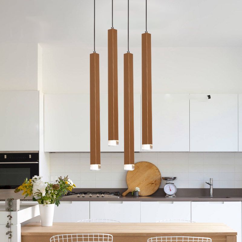 Gold Slim Cuboid Metal Suspension Light estilo simple 1/4/5 Barra de luz Luz colgante de colgantes en cálido/blanco