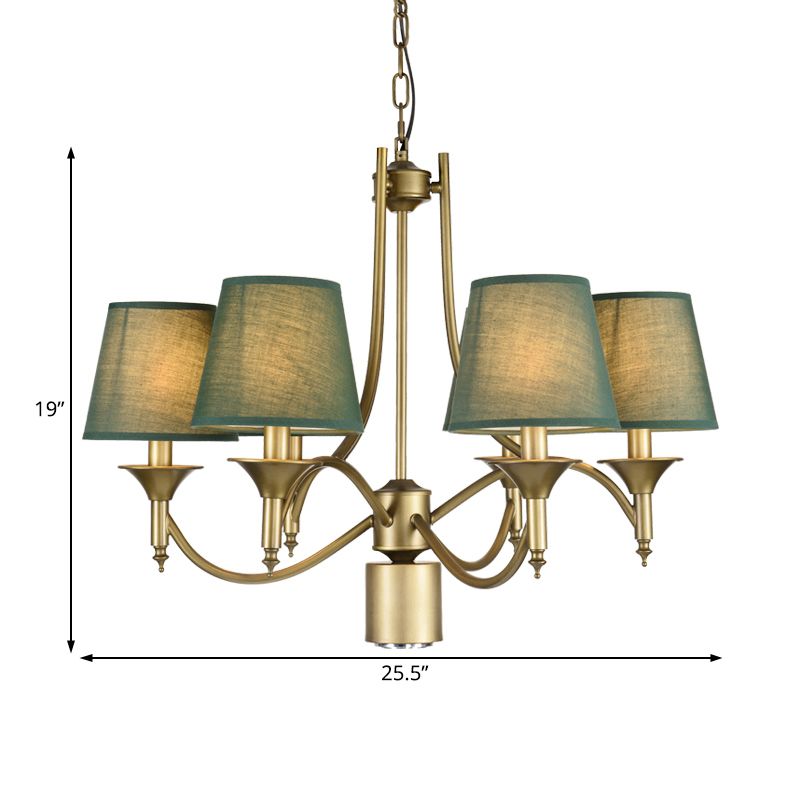 Nordic Empire Shade Chandelier Light Fixture 6 Lights White/Green/Army Green Fabric Hanging Ceiling Light