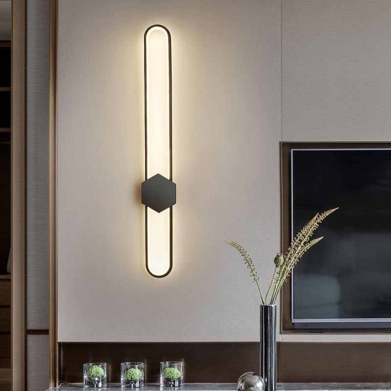 Metal Oval Shape Wall Light Modern Style 1 Light Wall Mount Fixture