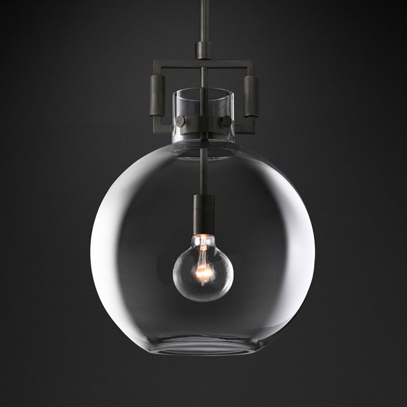 Stile industriale sospeso a sospensione vetro trasparente 1 testa a testa leggera per il ristorante Cafe