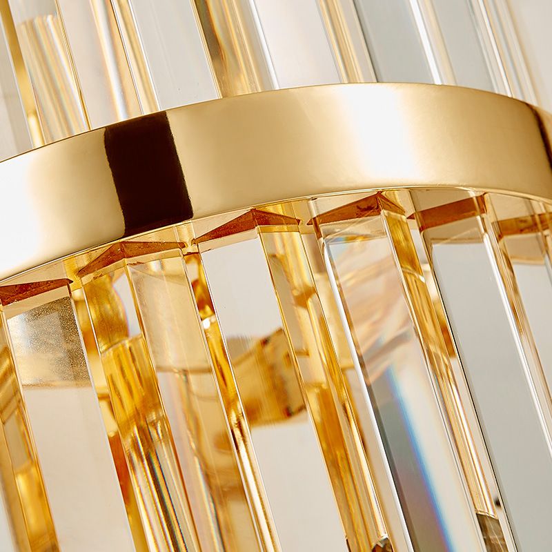Clear Faceted Crystal Wall Lamp Vintage Stylish 2 Lights Brass/Gold Sconce Lighting with Cylinder Shape for Living Room