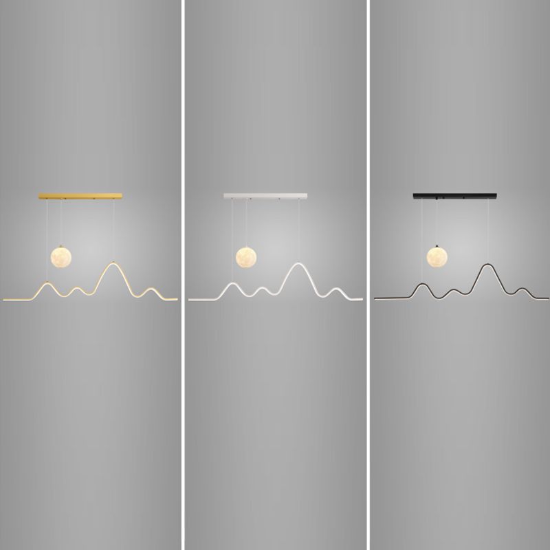 Modern Metal Pendant Light Linear Shape Island Light with Silicone Shade for Living Room