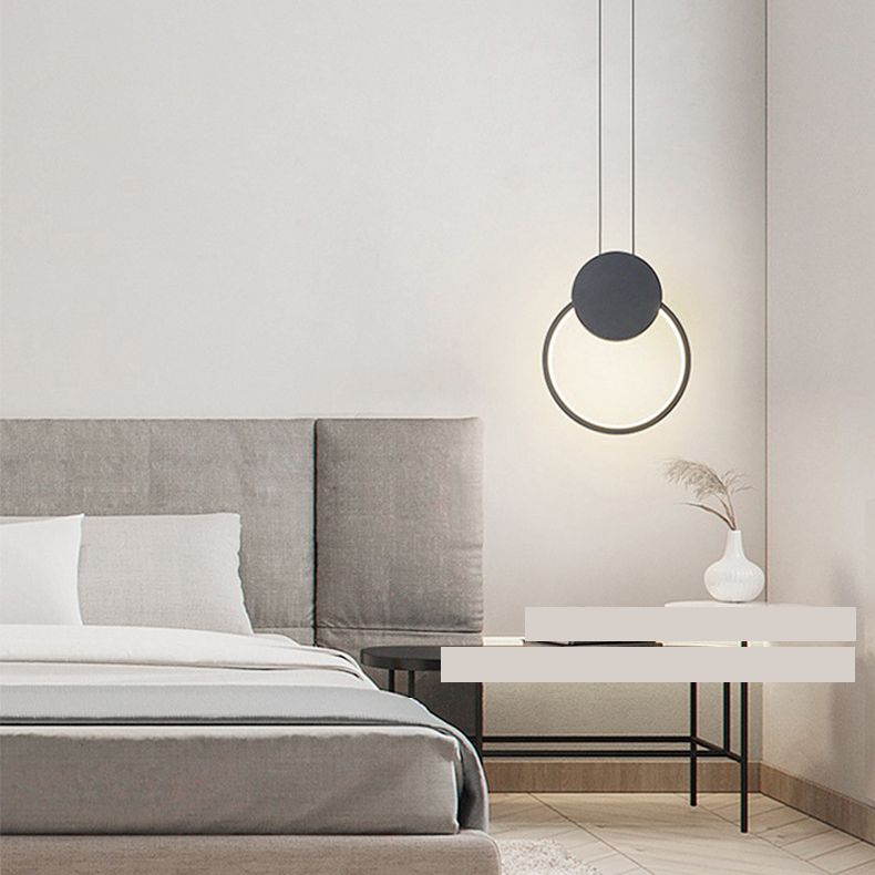 Black Geometric LED Pendant Light in Modern Concise Style Aluminium Hanging Lamp with Acrylic Shade