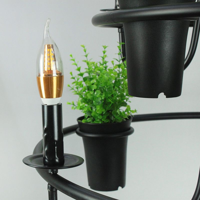 Green Artificial Pot Plant Pendant Lighting Industrial Metal 3 Bulbs Restaurant Chandelier