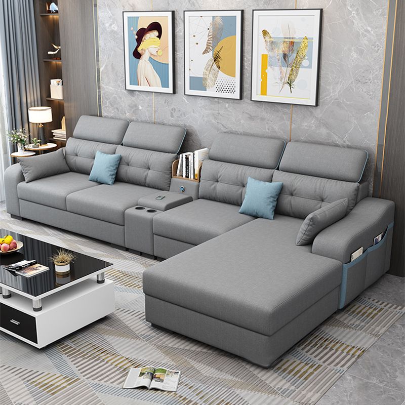Recessed Arm Pillowed Back Cushions Sofa and Chaise Linen/Faux Leather Sectional