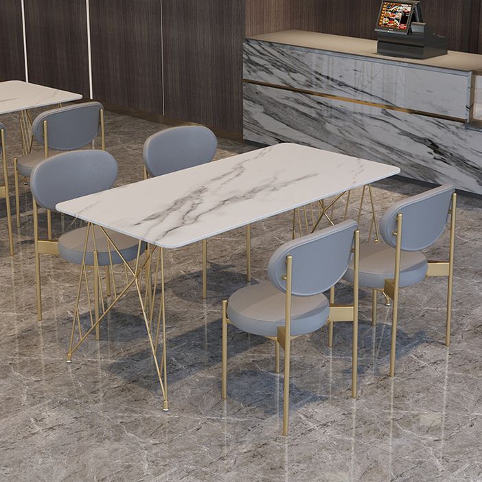Glam Stone Top Dining Table Set 1/2/5 Pieces Rectangle White Indoor Dinette Set