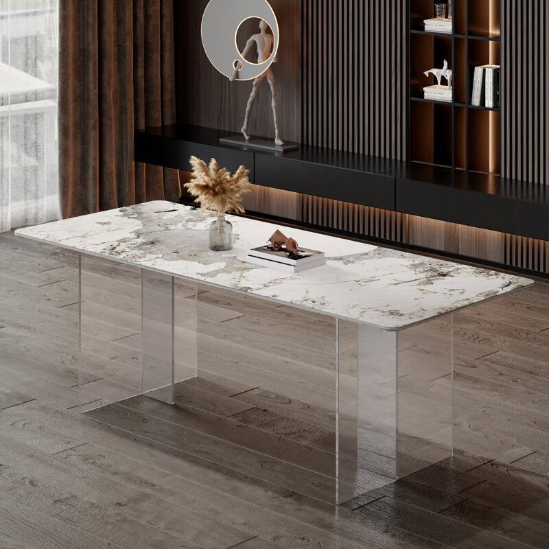 Medieval Modern Stone Dining Table Double Pedestal Base Table for Kitchen