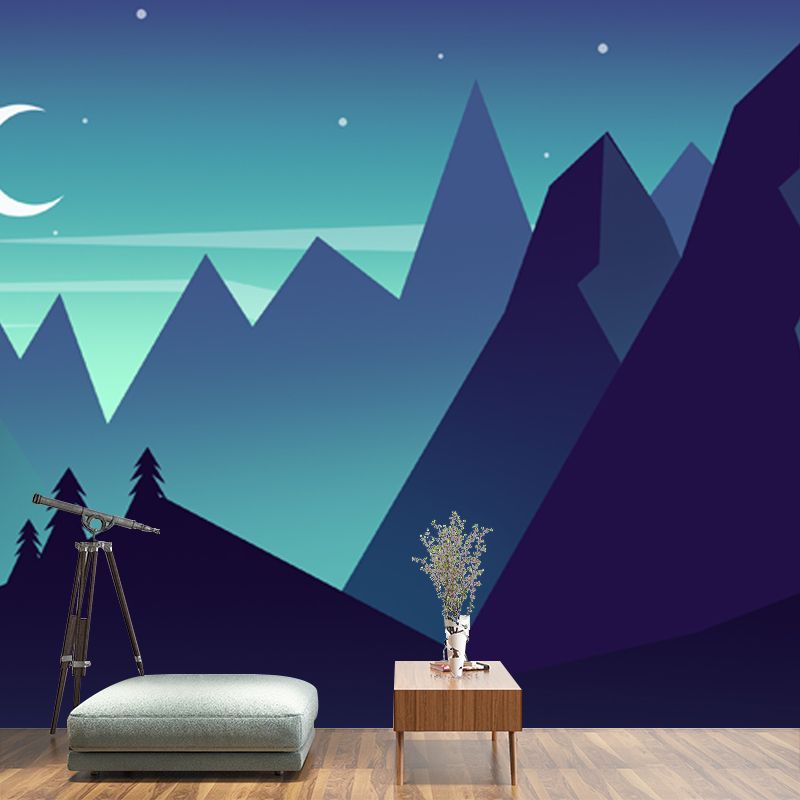 Aqua Crescent over Mountains Murals Waterproofing Modern Bedroom Wall Decoration