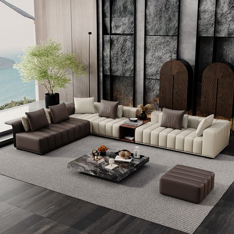 Contemporary Sofa Faux Leather Tufted Off-White Convertible Sofa for Living Room