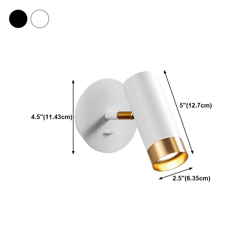 1-Light Modern Metal Wall Light Cylinder 5" High Reading Wall Sconce with Switch