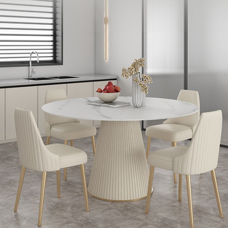 Glam Stone Table for Restaurant Round Table with White Pedestal