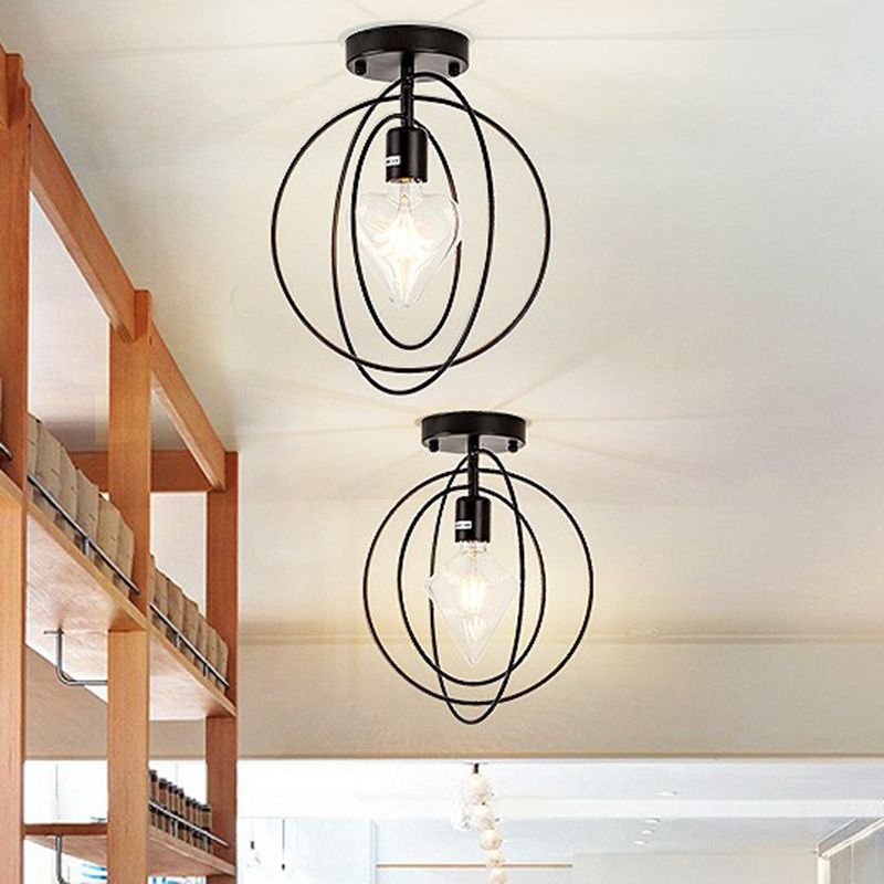 1 kop geometrische semi -flush light Noordse metalen plafond gemonteerde lamp voor gang