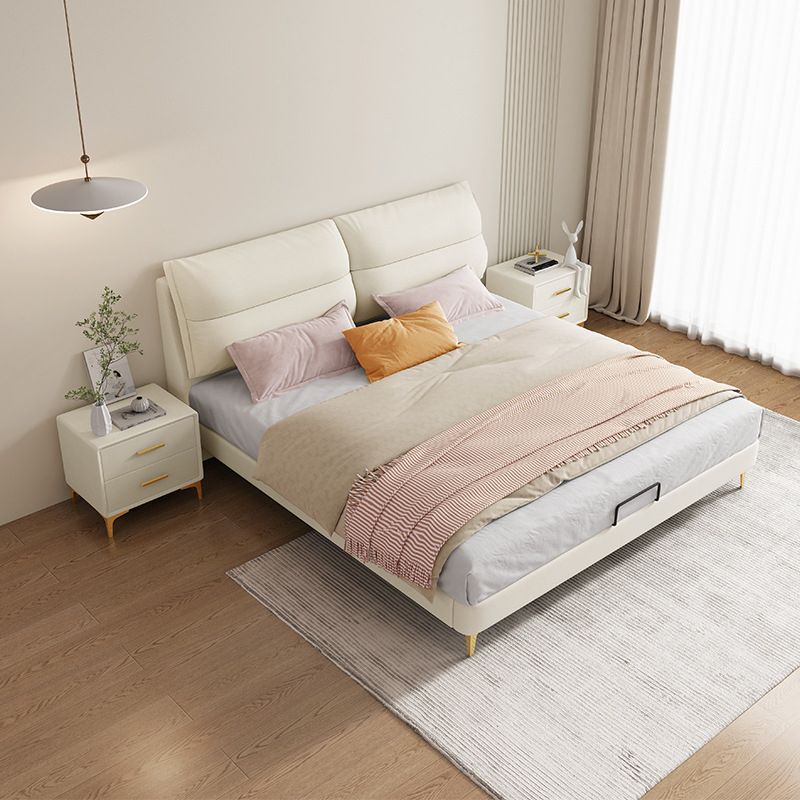 Panel Standard Bed Glam Beige Bed Frame with Upholstered Headboard