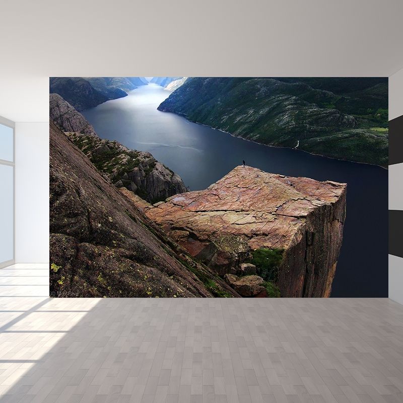 Giant River Mountain Mural Decal Brown Non-Woven Wall Art, Moisture Resistant, Custom Printed