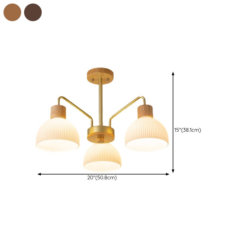 Modern Wood Flush Mount Dome Shape Ceiling Light with Glass Shade for Living Room