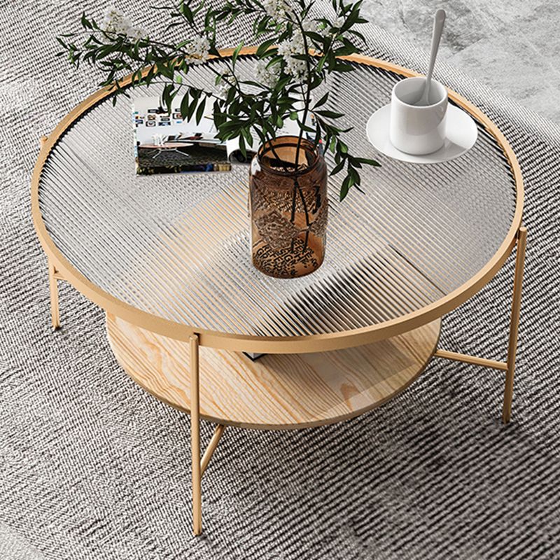 Glass Top 4 Legs Coffee Table Modern Round Cocktail Table in Black/Gold