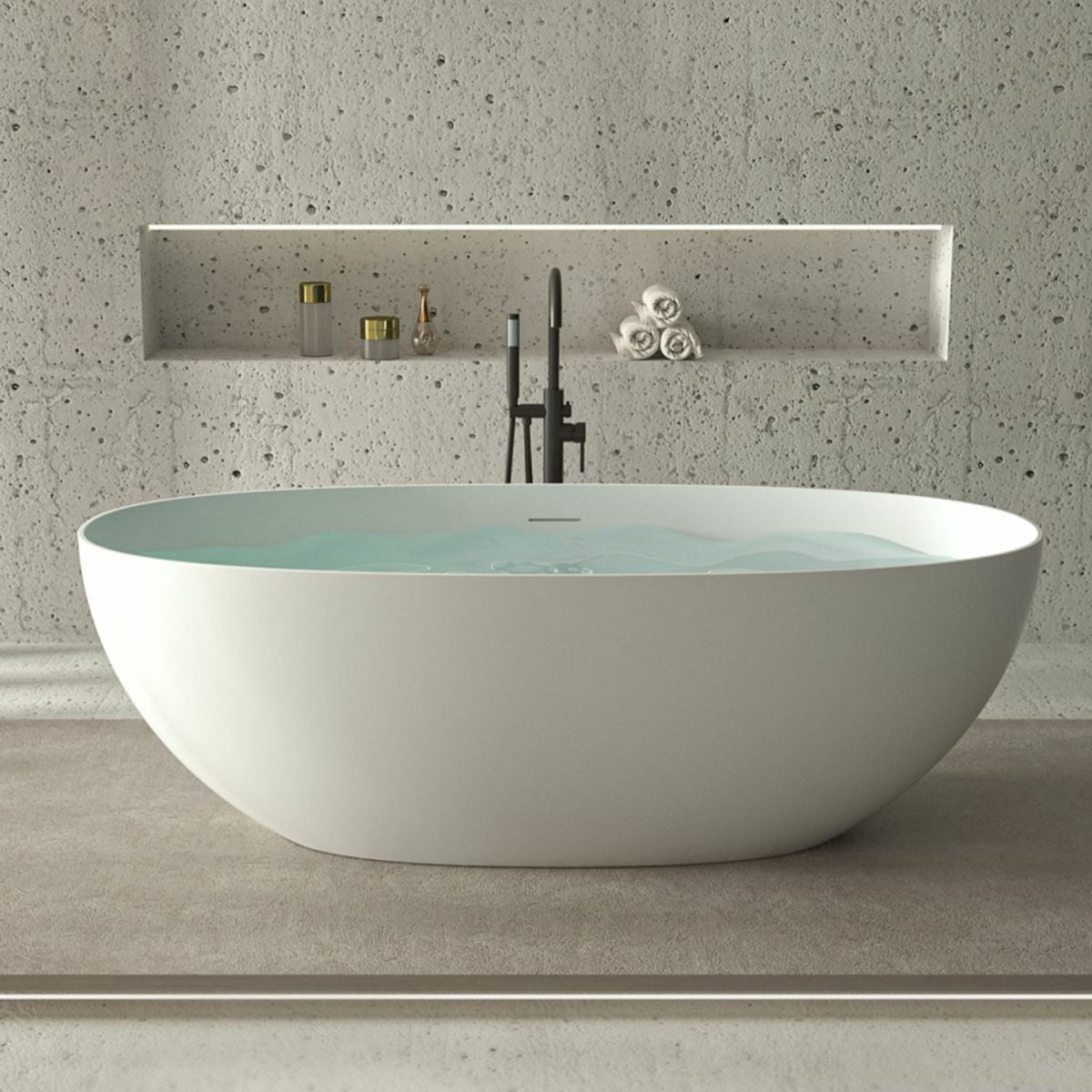 Freestanding Modern Soaking Bathtub Antique Finish Oval Bath Tub